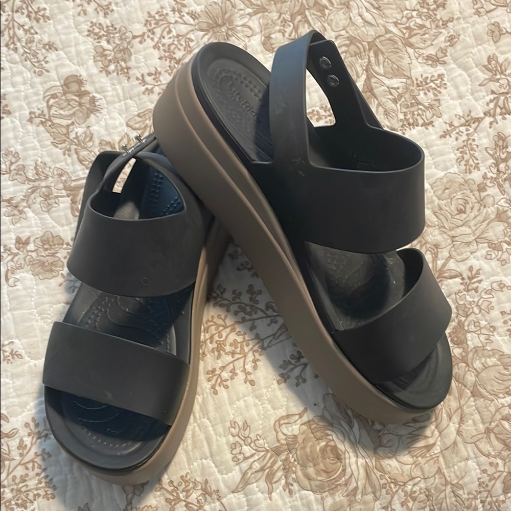CROCS Black and Tan Platform Sandals